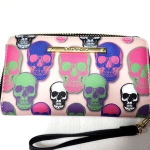 Betsey Johnson Multi-colored Neon Skull Wallet / Wristlet Halloween
